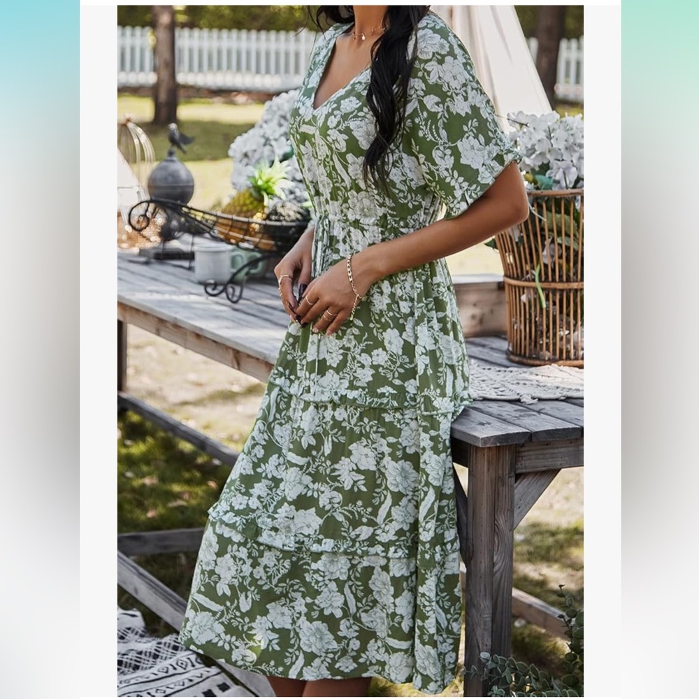 Floral Green and White Women's Dress